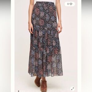 Anthropologie Moon Lake Maxi Purple Ditsy Floral Flowy Tiered Skirt Sheer Witchy